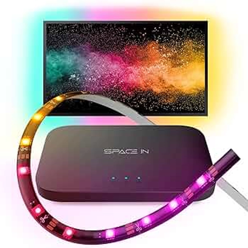 BINDEN Tira Led Inteligente SPACE IN Sincronización con Colores de Pantalla con Decodificador con Alexa y Google Assistant HDMI Plug and Play Compatible con Apple TV, ROKU, Fire TV, Xbox, PS Hasta 90"