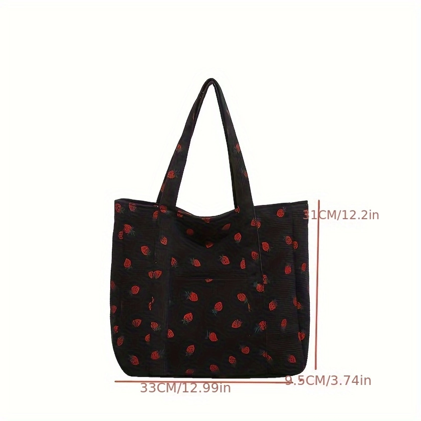 Bolsa de mano de pana con estampado de rayas y *, bolso de compras casual de moda para el hombro, diseño elegante y sencillo.