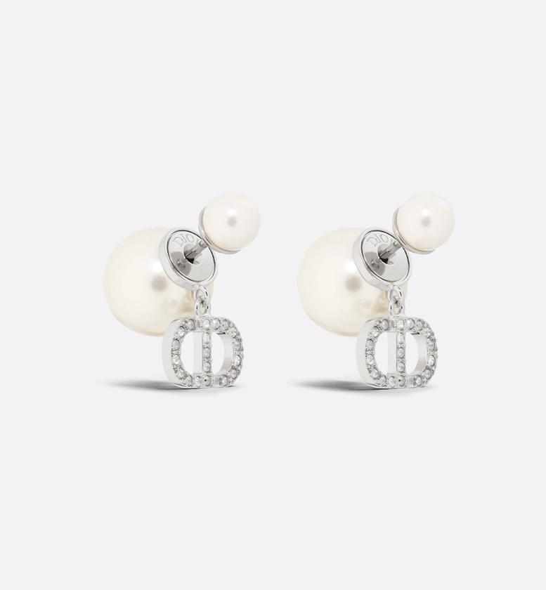 Dior Tribales Earrings Silver-Finish Metal with White Resin Pearls and Silver-Tone Crystals | DIOR