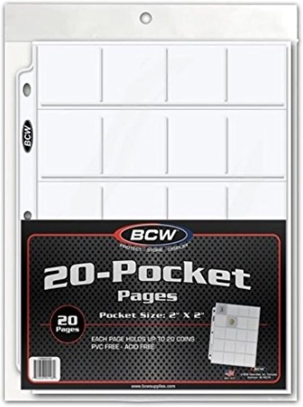 Amazon.com: BCW Pro 20-Pocket Pages, Pocket Size: 2" x2", 20 Pages - Coin Collecting Supplies : Office Products