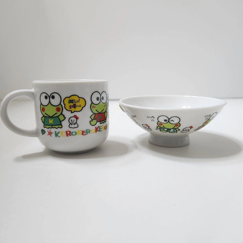 Sanrio Kerokero Keroppi Tea Bowl Mug Set 1991 Vintage from japan