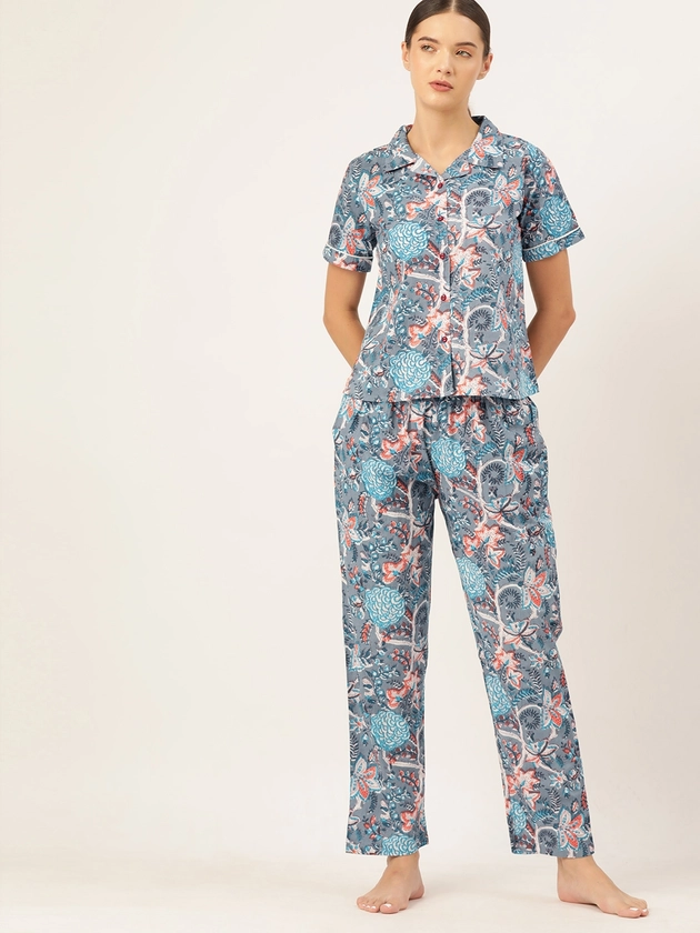 ETC Women Floral Printed Pure Cotton Night Suit