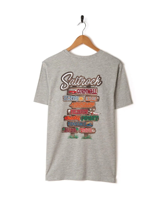 Beach Signs Cornwall - Mens Short Sleeve T-Shirt - Grey Marl