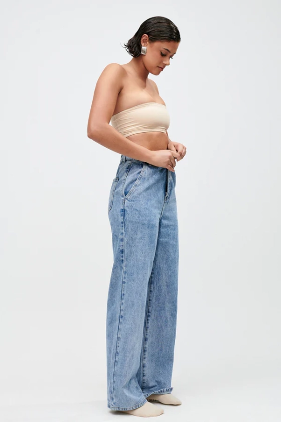 Roxy Wide Leg High Waist Denim Jeans - Vintage Blue