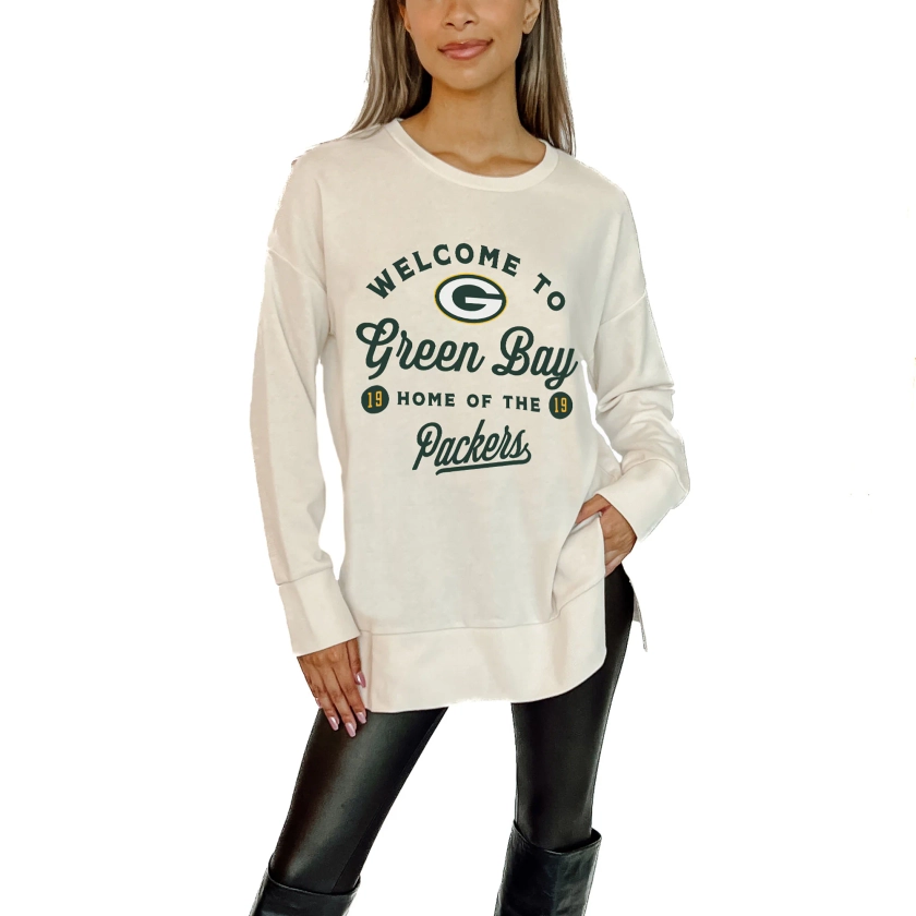 Women's Green Bay Packers Gameday Couture White Offside French Terry Side-Slit Sweatshirt