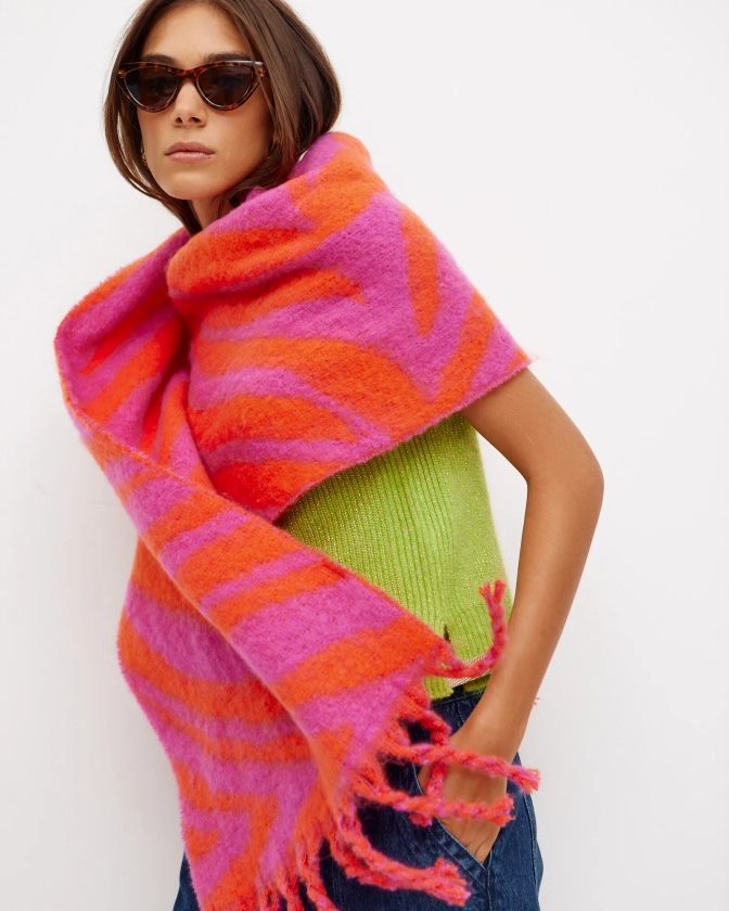 Zebra Pink & Orange Heavyweight Chunky Scarf | Oliver Bonas