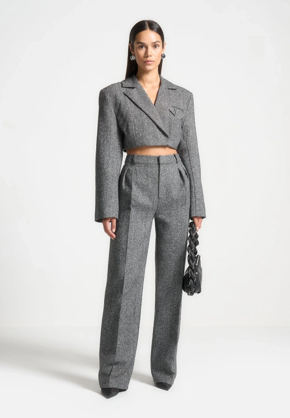 Tailored Twin Pleat Wool Trousers - Grey