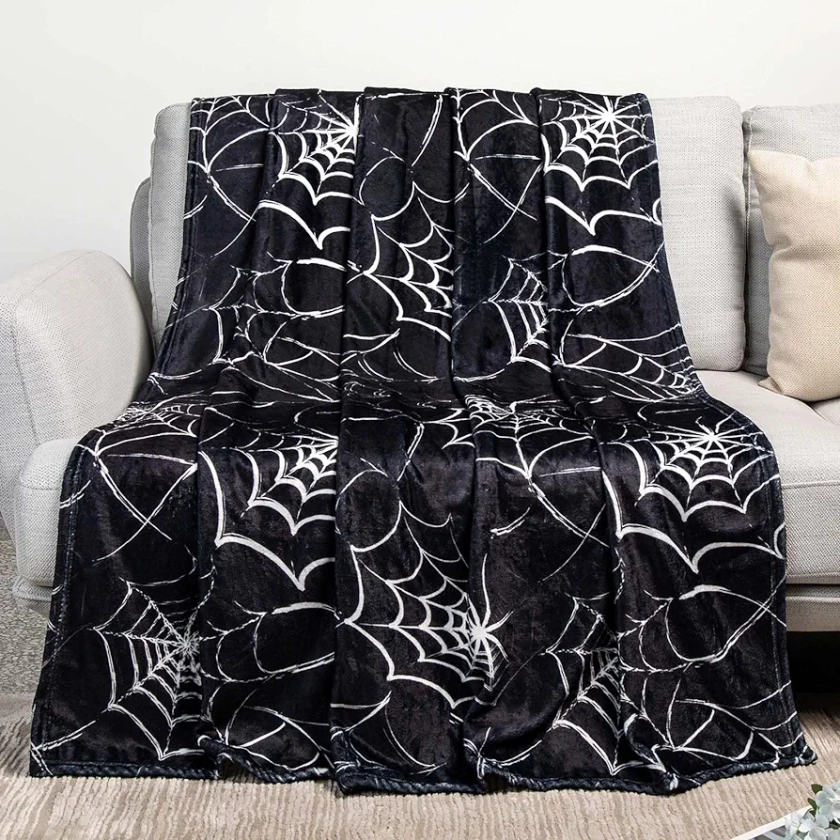 Spider Web Throw Blanket Gothic Black Blanket Skeleton Blanket Witch Blanket for Skull Bedding Goth Bedding Haunted Mansion Couch Sofa Bed Chair Use, (Spider Web 50x60 Inch)