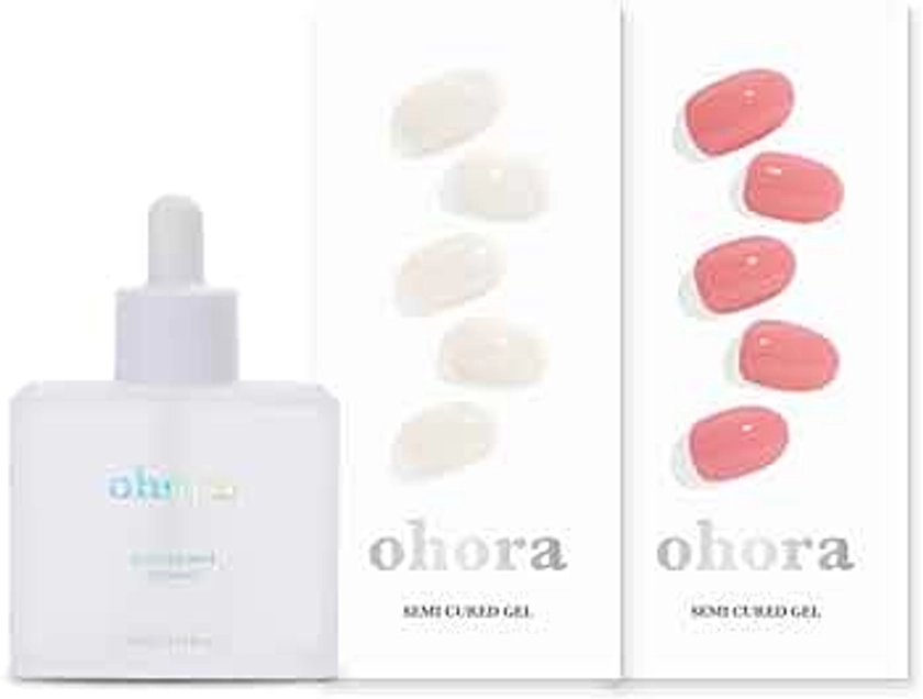 ohora Semi Cured Gel Nail Care (Easy Peel Remover, N Cream Cotton, N Cream Glow) - The Daily Duo & Remover Set - Professional Salon-Quality Nail Care