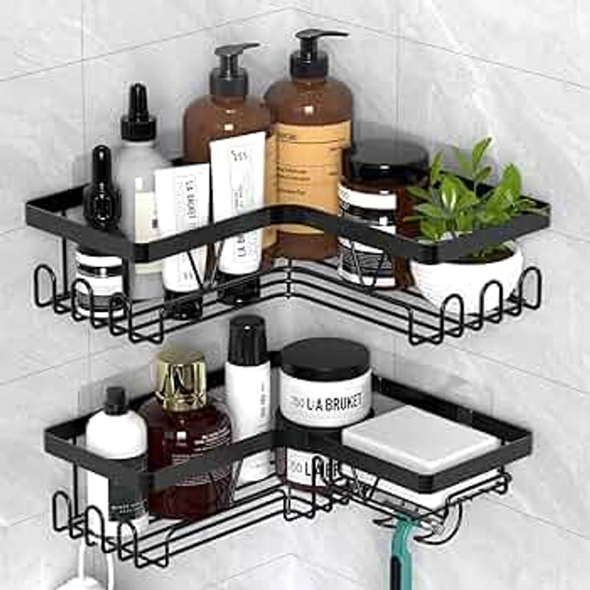 Kegii Shower Caddy Corner, Shower Storage Rack Shelf Organiser No Drilling, Adhesive Bathroom Caddy Bathroom Shelves, Black Bathroom Aaccessory Storage