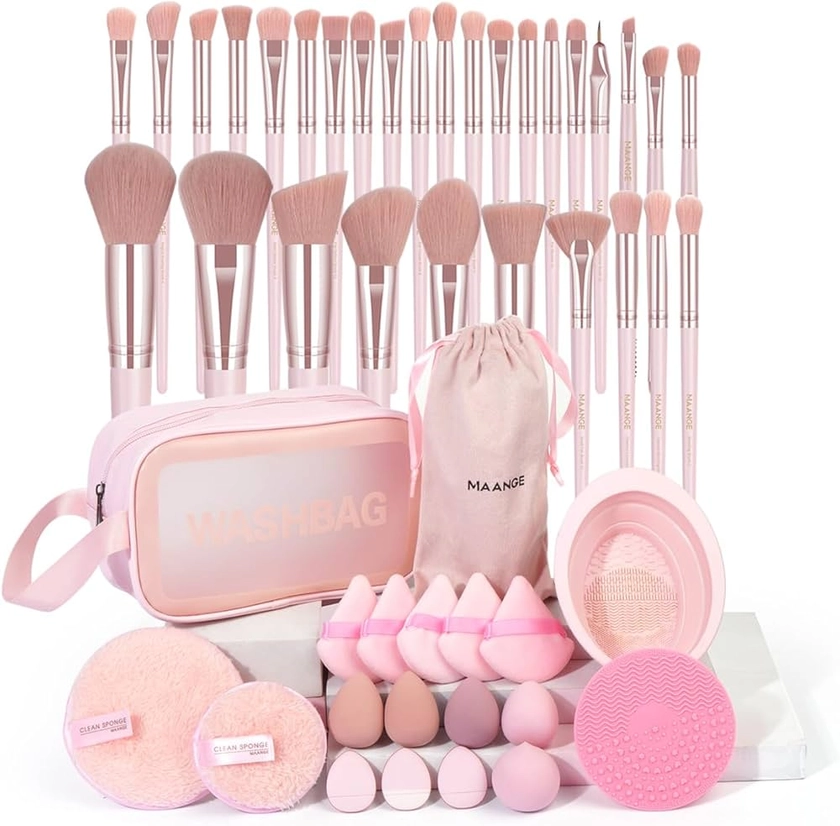 Amazon.com: MAANGE Makeup Brush Set 49 Pcs Makeup Tool Set Premium Synthetic Foundation Powder Concealers Eye shadows Blush Makeup Brushes (Pink, 49 Piece Set) : Beauty & Personal Care