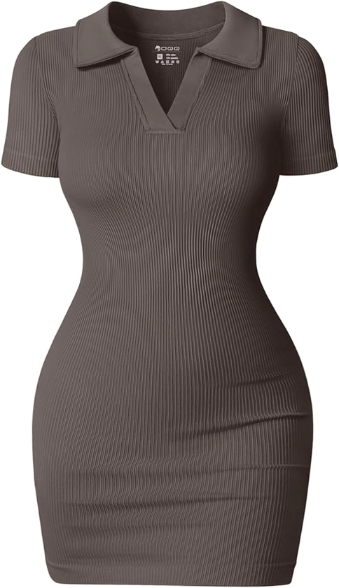 OQQ Women's Mini Dresses Sexy Ribbed Short Sleeve Tummy Control Bodycon Mini Dress