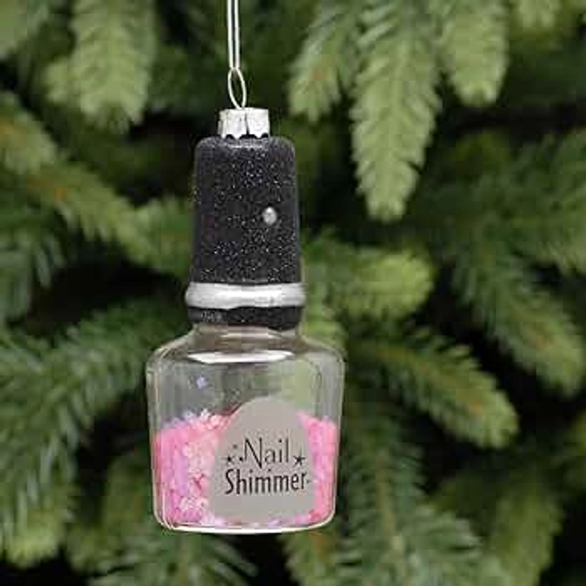 Festive Pink Glass Nail Varnish Bottle Tree Decoration