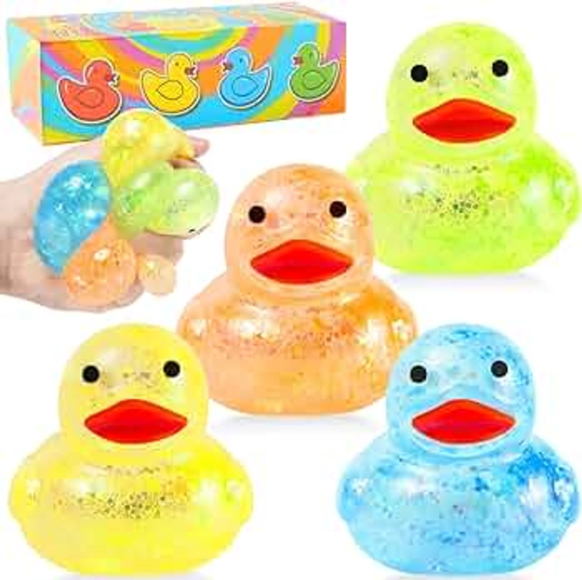 Rubber Ducks Stress Balls for Kids, 4Pack Jeep Ducks Fidget Toys for Adults, Mini Rubber Ducks in Bulk, Mini Stress Balls Set Sensory Squishy Toys Ducks Toys, Party Favors Gifts, Goodie Bag Stuffers