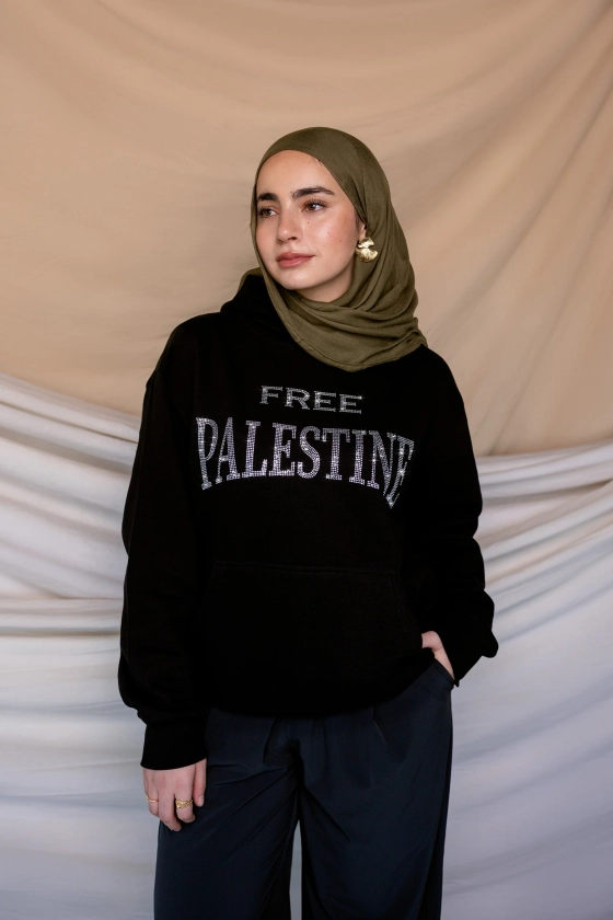 Shop VELA’s Collection of Free Palestine Rhinestone Hoodies