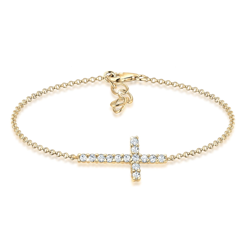 Elli | Elli Bracelet Femmes Symbole Croix Classique avec Cristaux en Argent Sterling 925 Bracelet