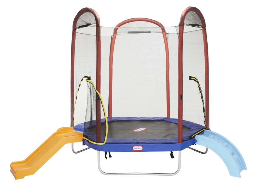 Little Tikes Climb 'n Slide 7ft Trampoline Outdoor, Ages 3-10 with Slide and Climbing Steps, Boys and Girls, Attached Shoe Holder