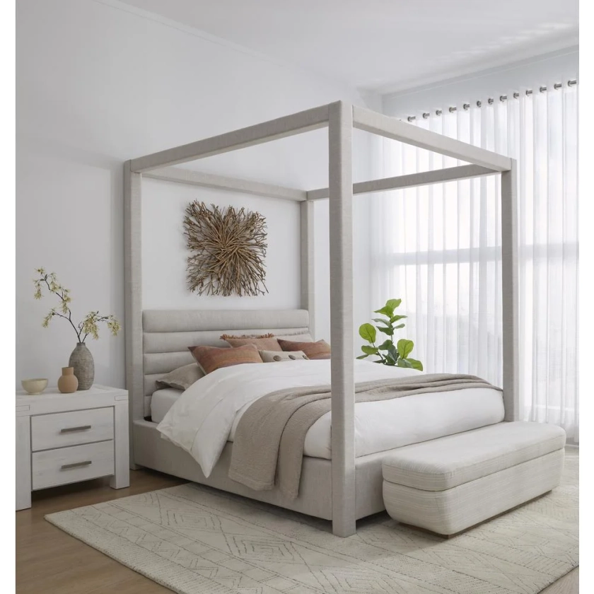 Modus Furniture Rockford Upholstered Canopy Bed in Turtle Dove Linen