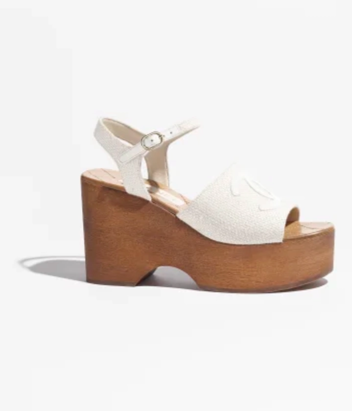 Sandals - Fabric & patent calfskin, ivory & white — Fashion | CHANEL