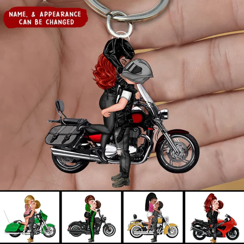 Kissing Doll Motorcycle Couple - Personalized Keychain