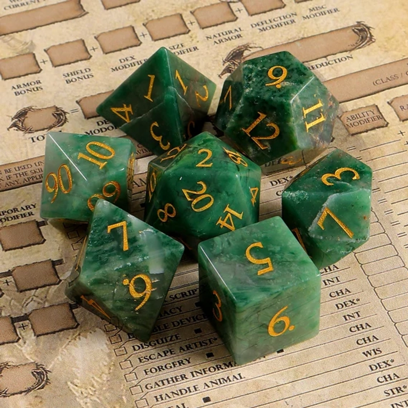 Natural African Jade DnD Dice Set |Gemstone Dnd Dice Set| Dungeons and Dragons Tabletop Gaming RPG DND Role Polyhedra Gming Dice Set