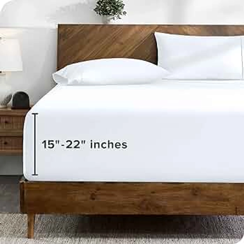 Bare Home Full Fitted Sheet - Extra Deep Pocket Fitted Sheet - Premium 1800 Microfiber - Ultra-Soft Wrinkle Free - Full Deep Pocket Fitted Bottom Sheets (Full - 22" Pocket, White)