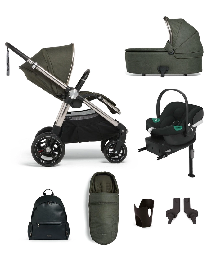 Ocarro Pushchair Essential Bundle with Carrycot & Cybex Aton B2 i-Size Infant Car Seat & Base (7 Pieces) Hunter Green