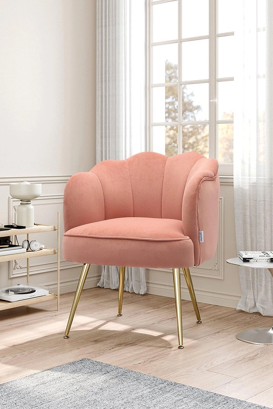 Sofas & Chairs | Pink Matte Velvet Petal Backrest Tub Armchair with Golden Metal Legs | Living and Home