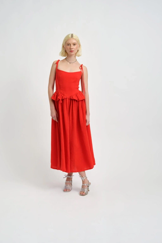 Tessa Dress Red Linen
