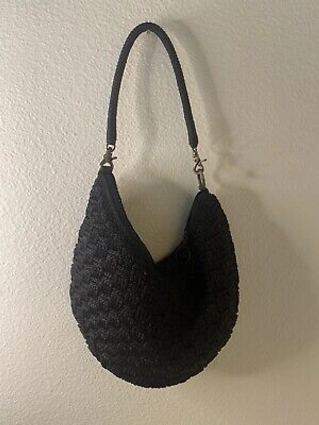The Sak Ryder Black Crochet Crescent Hobo Bag Purse