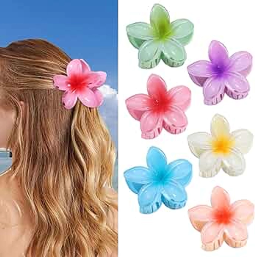 Flower Hair Clips 6 PCS Hawaiian Claw Clips for Vacation Hibiscus Hair Claw Clips Cute Large Hair Clips for Thick and Thin Hair Plumeria Hair Accessories for Women Girls -Hawai