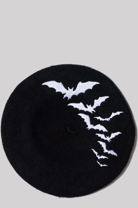 Kreepsville 666 Bat Repeat White Beret Hat Gothic Accessory