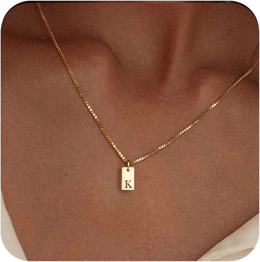 Initial Necklaces for Women 14K Gold Plated Letter Necklace Dainty Gold Name Necklace Personalized Initial Tag Pendant Necklace for Women Trendy Gold Jewelry