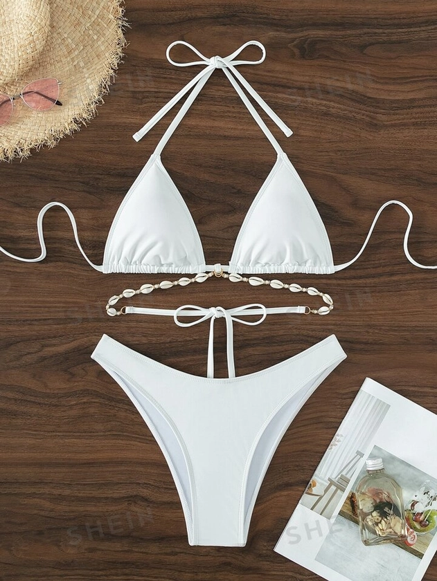 Triangle Bikini Swimsuit Set Decorated With Seashell