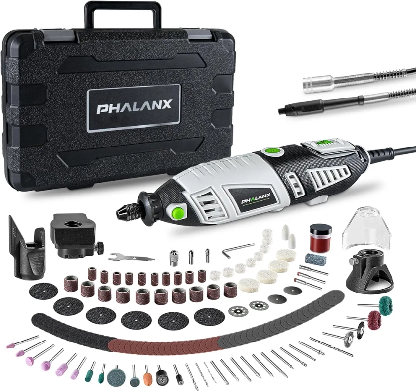 PHALANX 180W Rotary Tool Kit, 1.5-Amp 6 Variable Speed with Flex Shaft, 8000-35000RPM Rotary Multi-Tool& 213pcs Accessories Kit, Power Multiuse Set Prefect for Crafting Projects and DIY Creations