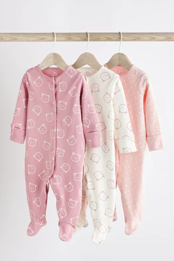 Buy Pink Cotton Baby Sleepsuits 3 Pack (0-2yrs) from the Next UK online shop