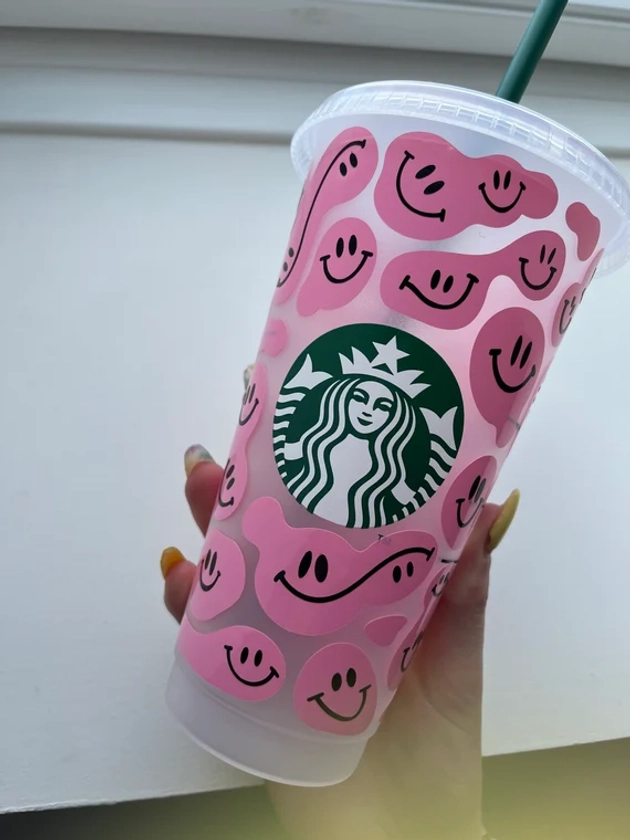 Starbucks cup-smiley face Starbucks cup pink cold cup tumbler-UK-Official Starbucks cup AJOUTER UN NOM