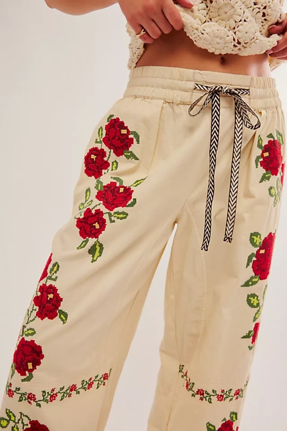 Rosalia Embroidered Pull-On Pants