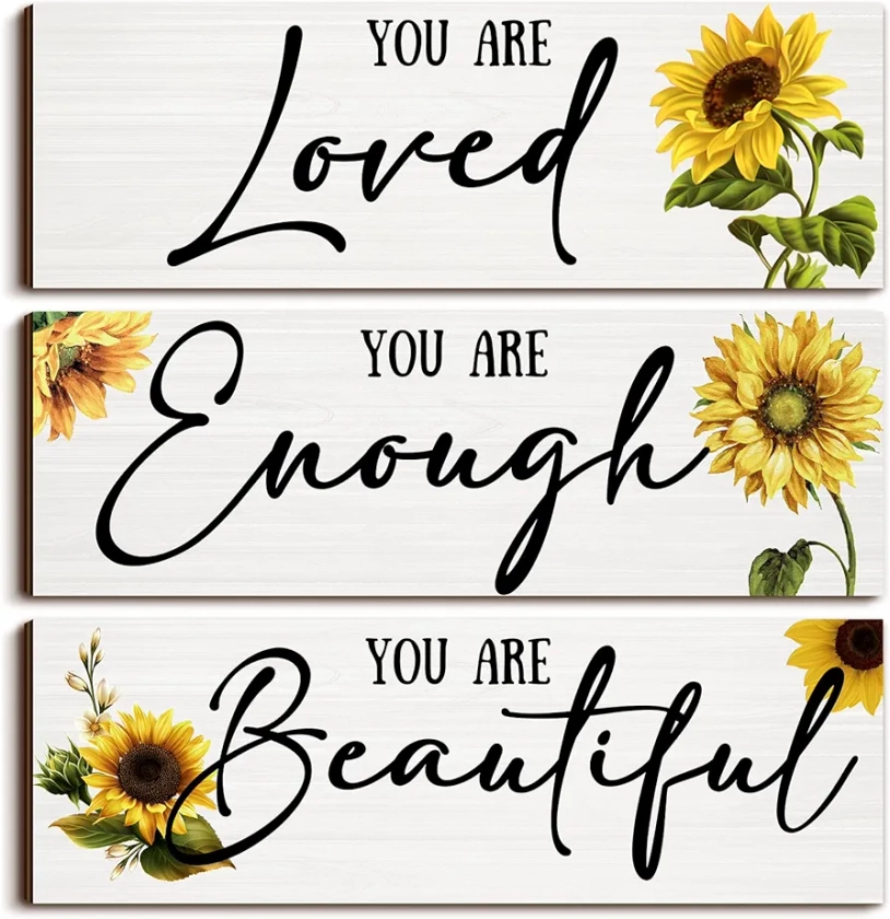 3 Pieces Sunflower Wall Decor You Are Loved Wall Art Farmhouse Sunflower Wall Decor for Living Room Kitchen Bedroom Bathroom (Motivative Sunflower)