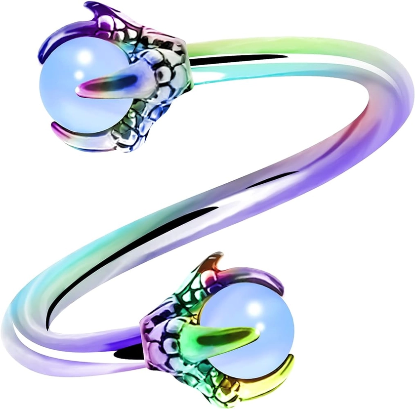 OUFER Twist Helix Earring 316L Stainless Steel Dragon Claw with Opalite Center 16G Twist Lip Labret Cartilage Upper Lobe Piercing Jewelry