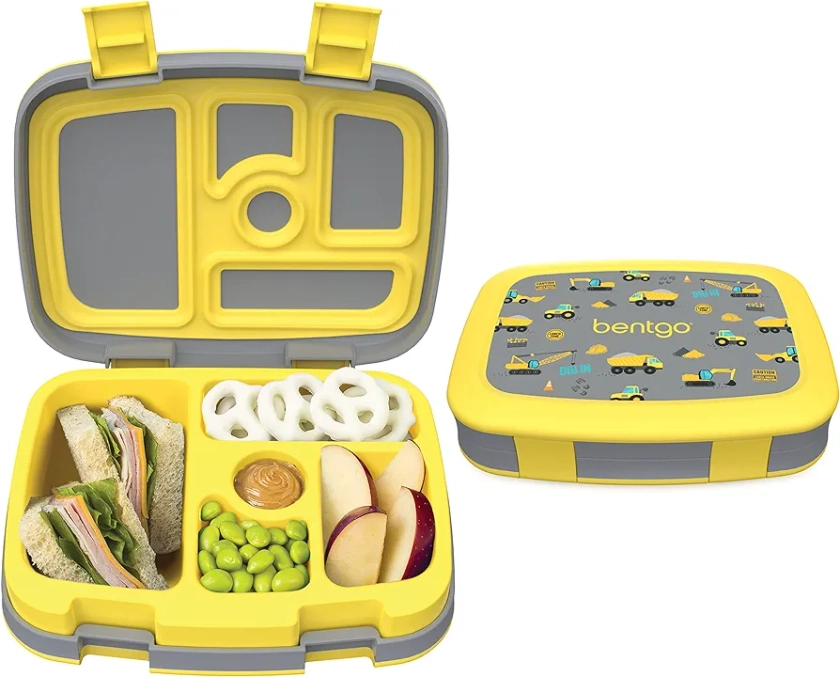 Bentgo® Kids Prints Leak-Proof, 5-Compartment Bento-Style Kids Lunch Box - Ideal Portion Sizes for Ages 3 to 7 - BPA-Free, Dishwasher Safe, Food-Safe Materials (Construction Trucks)