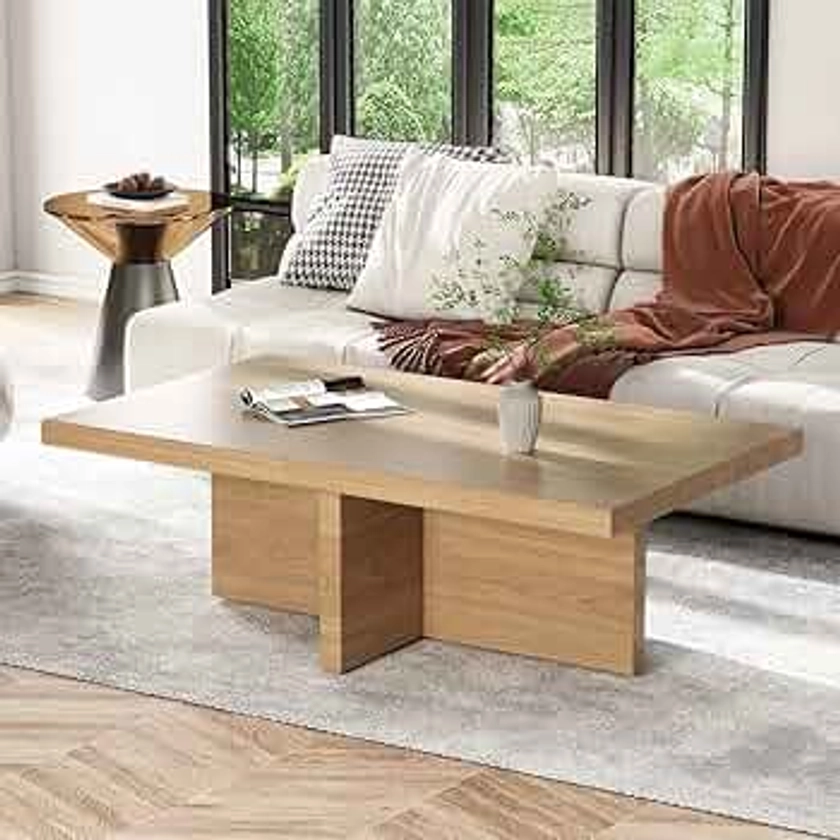 homary Farmhouse Wood Coffee Table Rectangle-shaped in Natural Rustic (Natural)