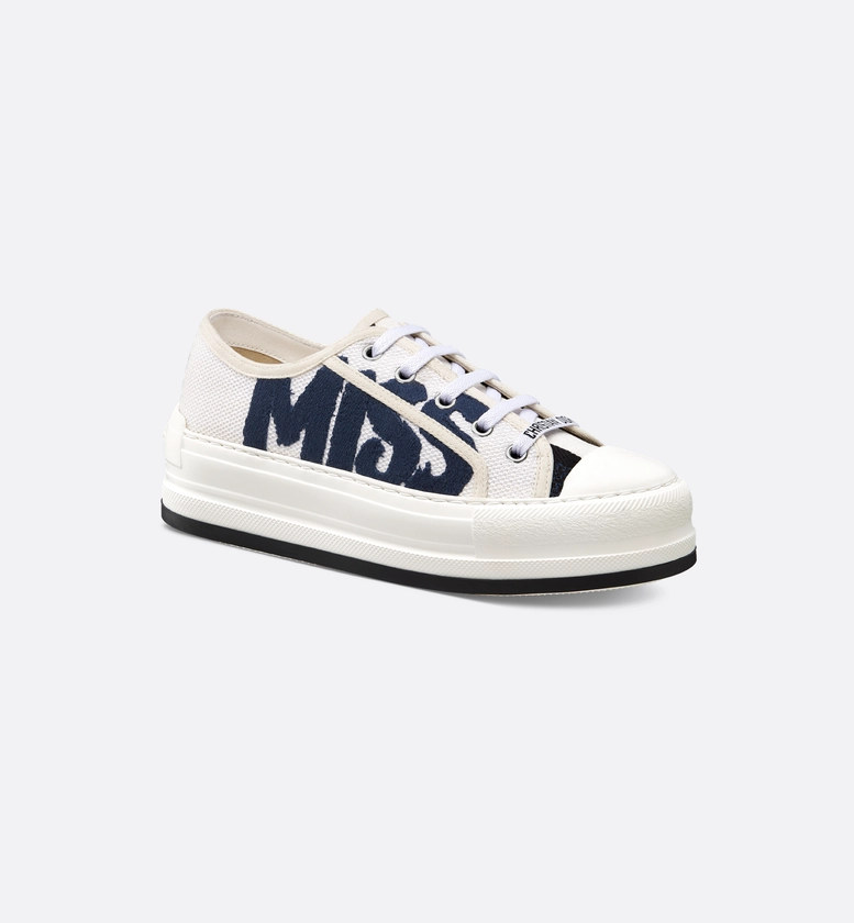 Walk'n'Dior Platform Sneaker White and Deep Blue Embroidered Cotton | DIOR