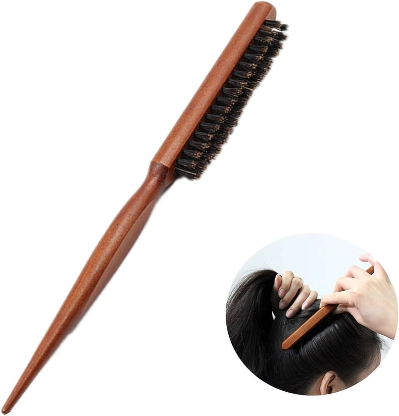 Teasing Brosse à cheveux en poils de sanglier, peigne de salon professionnel pour cheveux longs, épais, bouclés, ondulés, secs ou abîmés, réduisant la casse des cheveux brun,noir