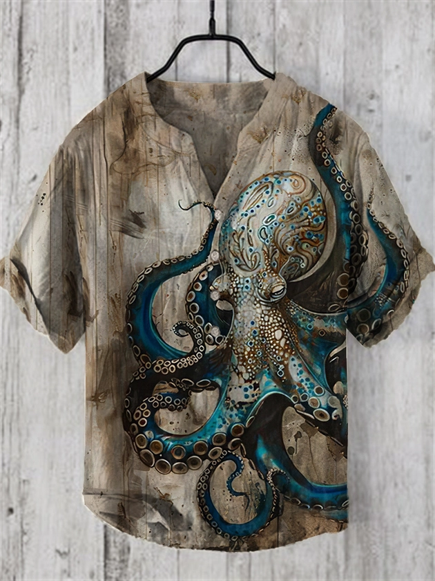 Vintage Octopus Art Print Casual Shirt