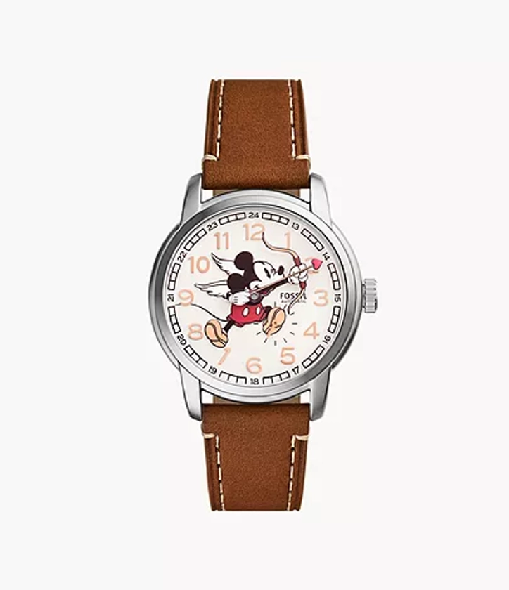 Montre Disney Fossil automatique, en cuir , brun, en édition limitée