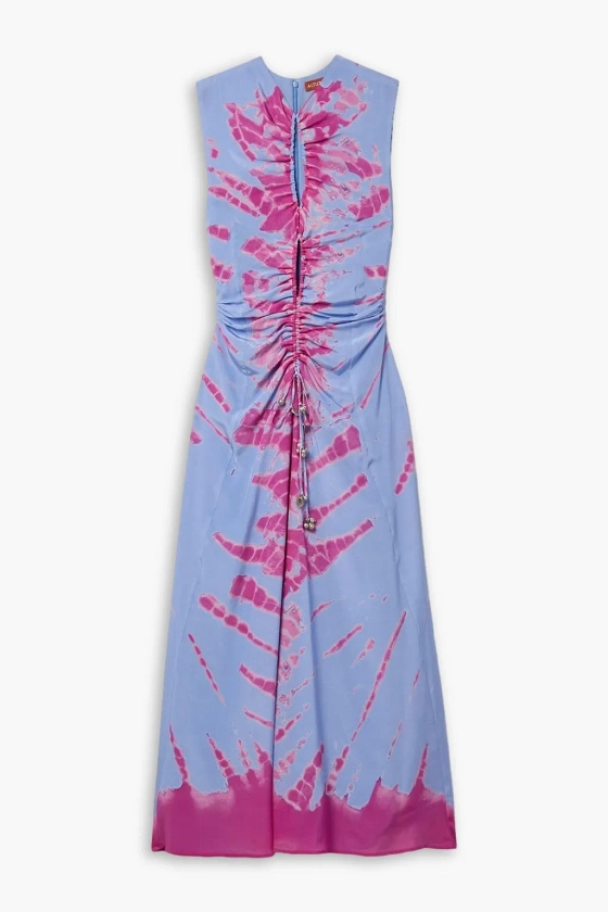 ALTUZARRA Kaya asymmetric ruched cutout tie-dyed silk crepe de chine maxi dress | THE OUTNET