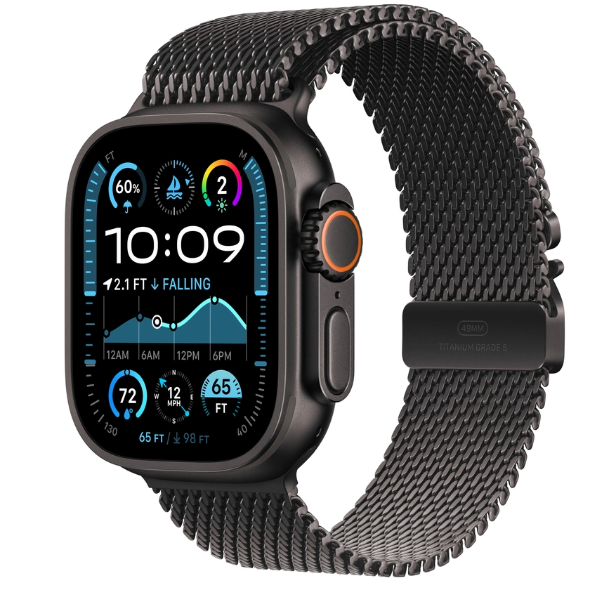 Apple Watch Ultra 2 (GPS + Cellular) - Caja de titanio en negro de 49 mm - Pulsera Milanese Loop en titanio negro - Talla M