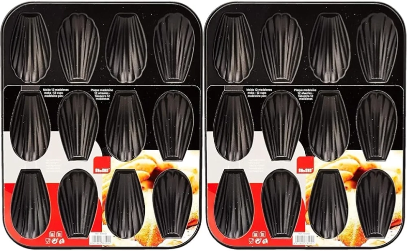 IBILI 820502 Plaque de 12 madeleines, Acier, Noir, 25,9 x 20,9 x 1,4 cm (Lot de 2)