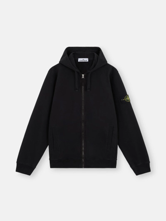 63520 BRUSHED ORGANIC COTTON FLEECE Sweat-shirt à capuche zippé avec poches Noir | Stone Island FR